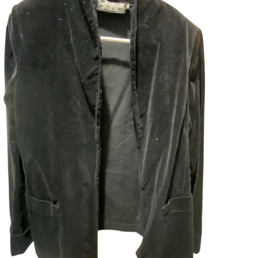 Chaus Blazer Jacket Womens M Black Open Front Shawl Lapel Patch Pockets